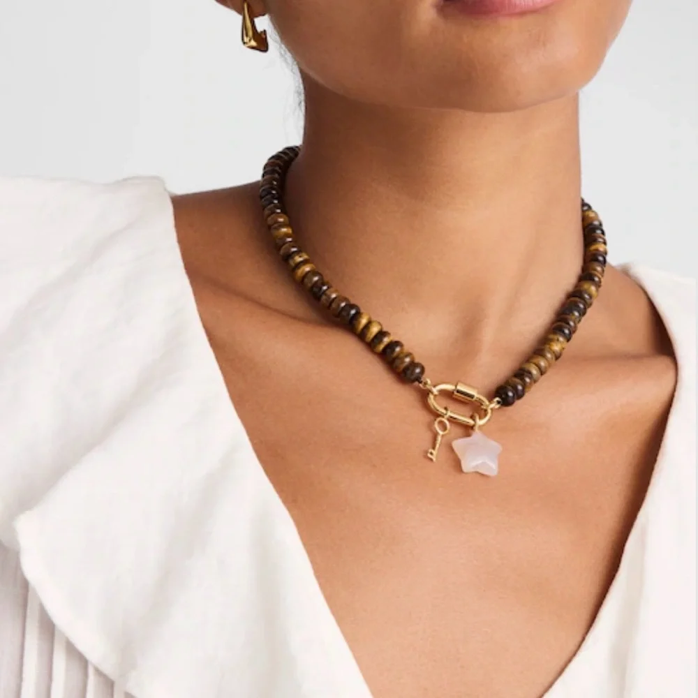 Semiprecious Beaded Carabiner Charm Necklace - Picture 2 of 5